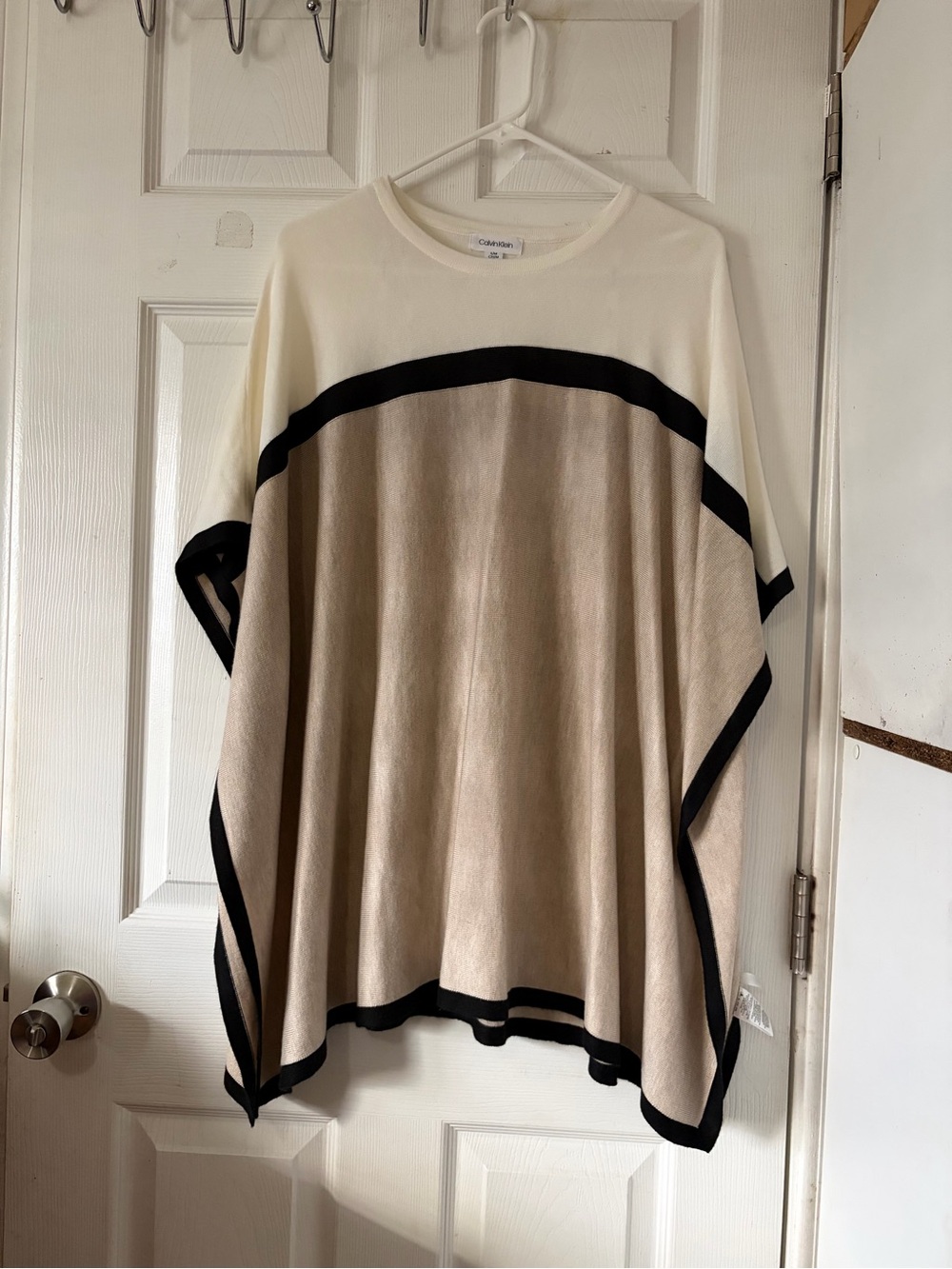 Calvin Klein Cream, Beige and Black Trim Poncho PM